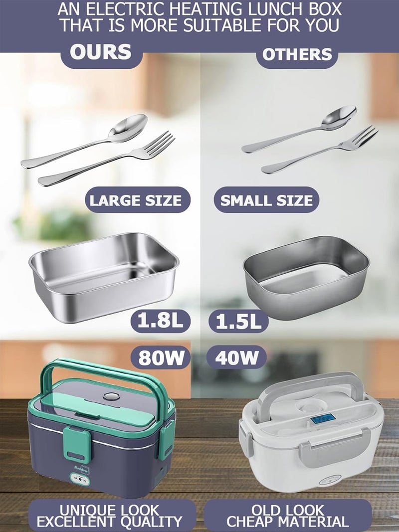 Buddew Electric Lunch Box for Adults, 80W Heated Lunch Box 1.8L Stainless Steel Portable Food Warmer,12/24/110V Lonchera Electrica Portatil for Travel & Work, Loncheras para Hombres de Trabajo - Image 5